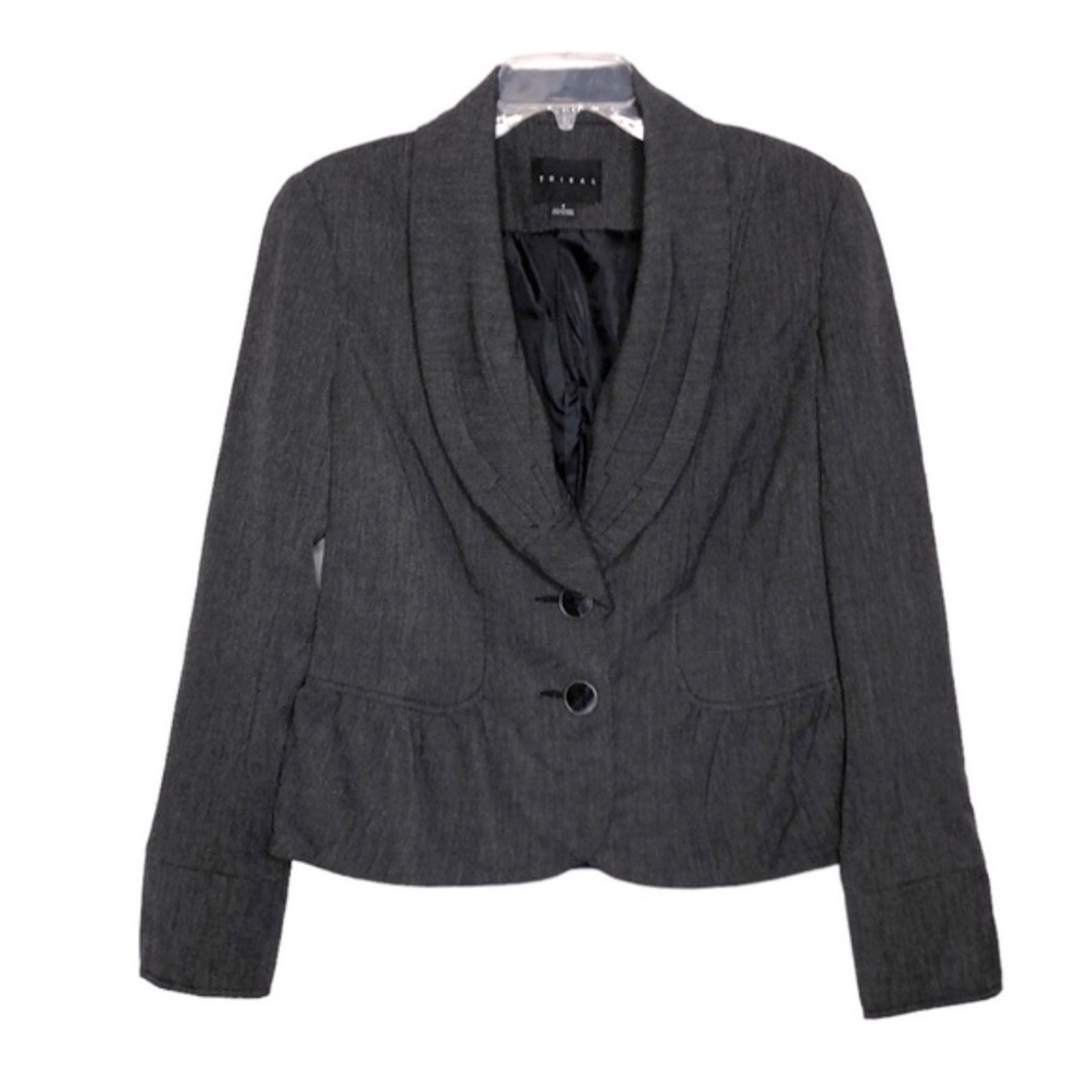 Tribal - Black & White Ruched Peplum Button Front Blazer w/ Pockets - Size 8